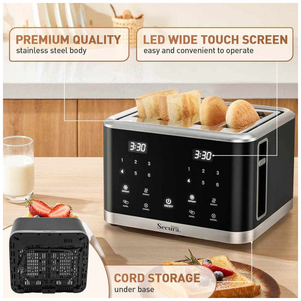 Torradeira Elétrica 4 Fatias com Tela Digital 6 Níveis de Tostagem e Temporizador Digital 1600W Secura Preta - Imagem 5