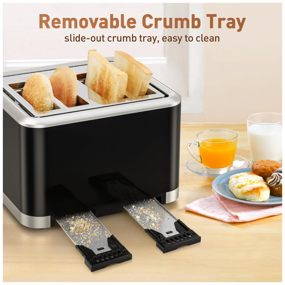 Torradeira Elétrica 4 Fatias com Tela Digital 6 Níveis de Tostagem e Temporizador Digital 1600W Secura Preta - Imagem 6