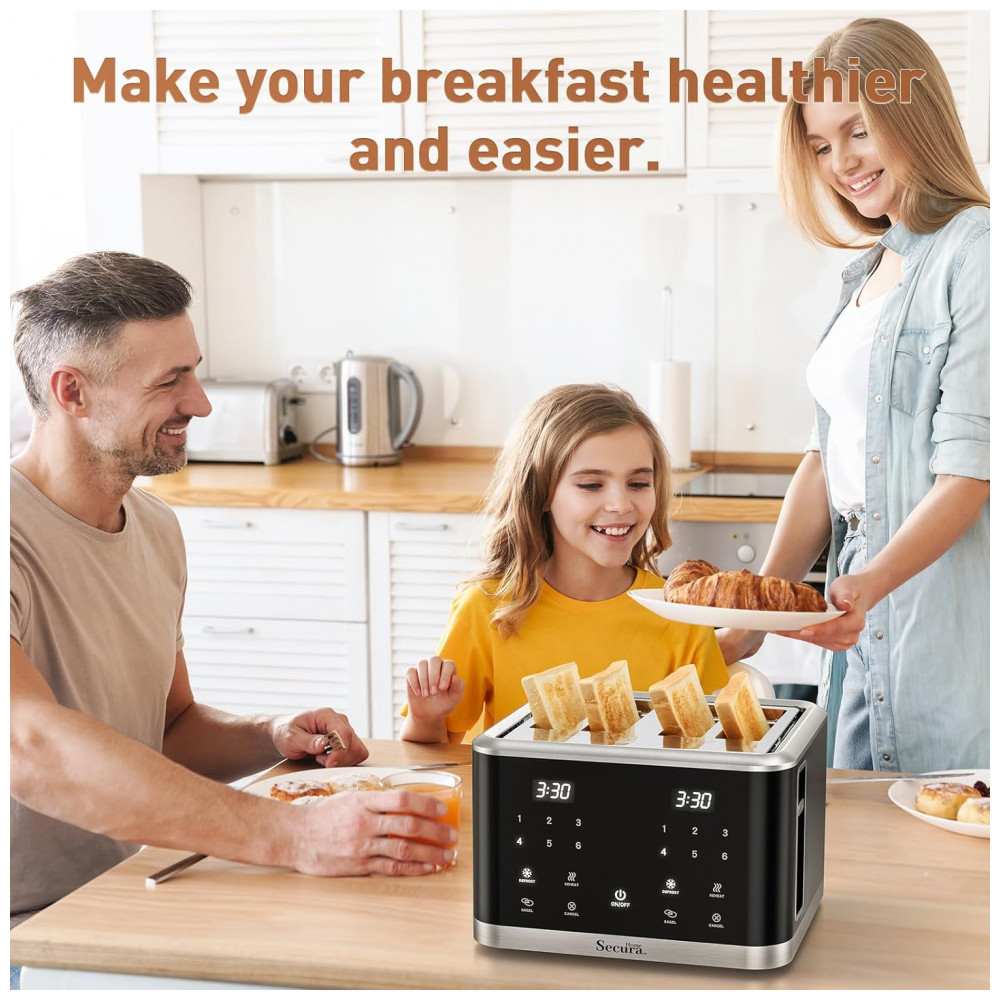 Torradeira Elétrica 4 Fatias com Tela Digital 6 Níveis de Tostagem e Temporizador Digital 1600W Secura Preta - Imagem 7