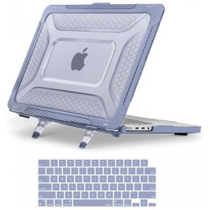 MOSISO Case 16" para MacBook Pro com Bumper TPU Honeycomb Kickstand Dobrável e Capa de Teclado Lavanda Cinza