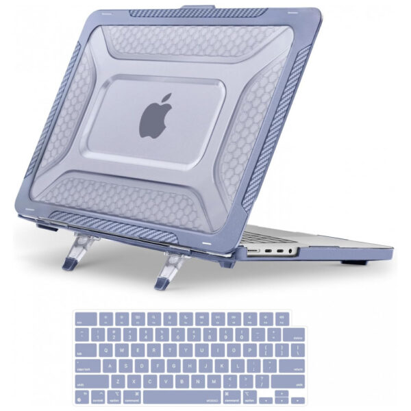 MOSISO Case 16" para MacBook Pro com Bumper TPU Honeycomb, Kickstand Dobrável e Capa de Teclado, Lavanda Cinza
