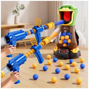 NIPLOOOW Jogo de Tiro ao Pato com Alvo Móvel 2 Lançadores com Bomba de Ar 48 Bolinhas de Espuma e Placar LCD