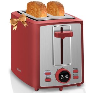Torradeira Elétrica 2 Fatias 7 Níveis de Tostagem Display LCD 110V 900W SEEDEEM Vermelha