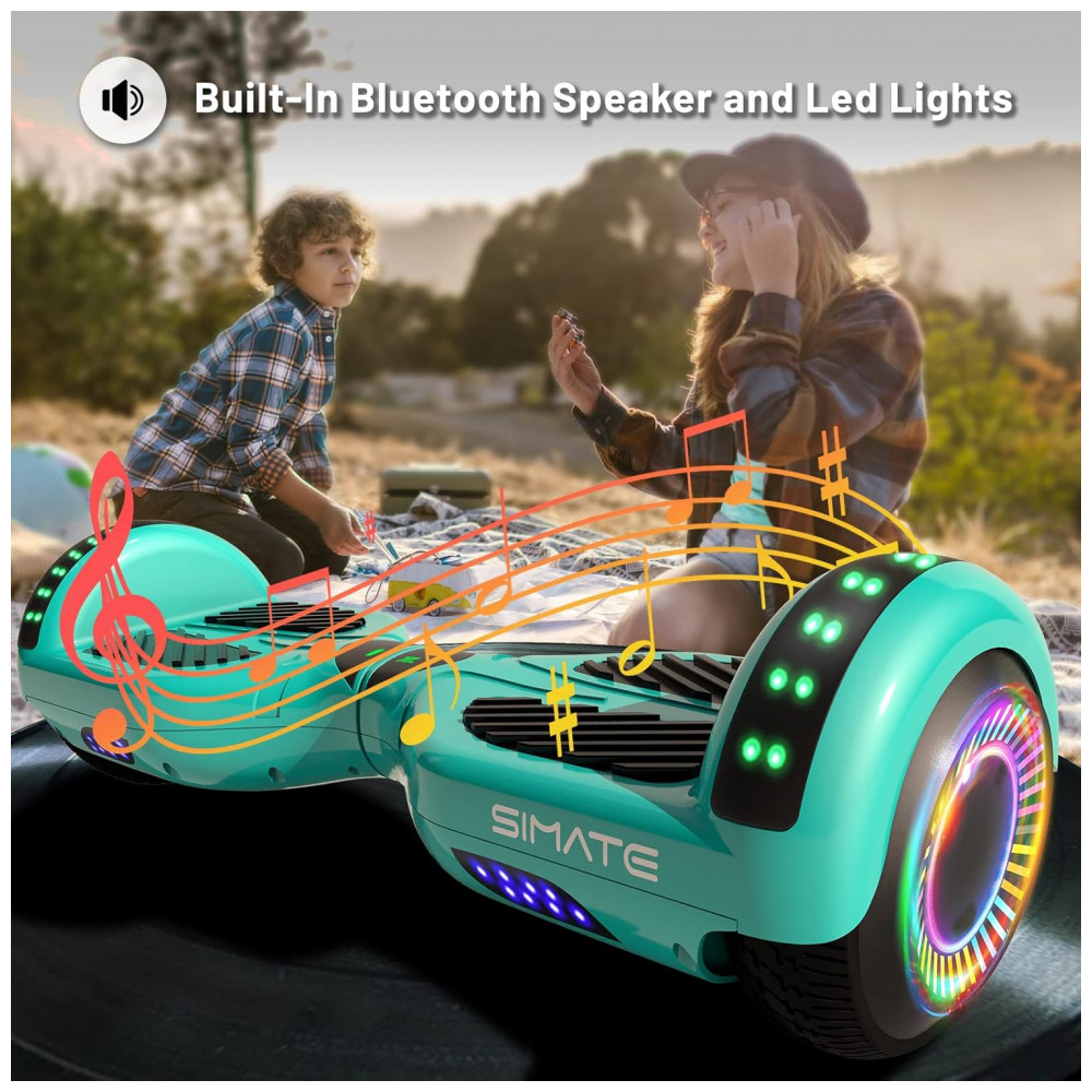 Hoverboard SISIGAD Verde 6,5" com Bluetooth, Luzes LED e Certificação UL2272 – Até 13,7 km/h, Autonomia de 12,8 km - Imagem 2