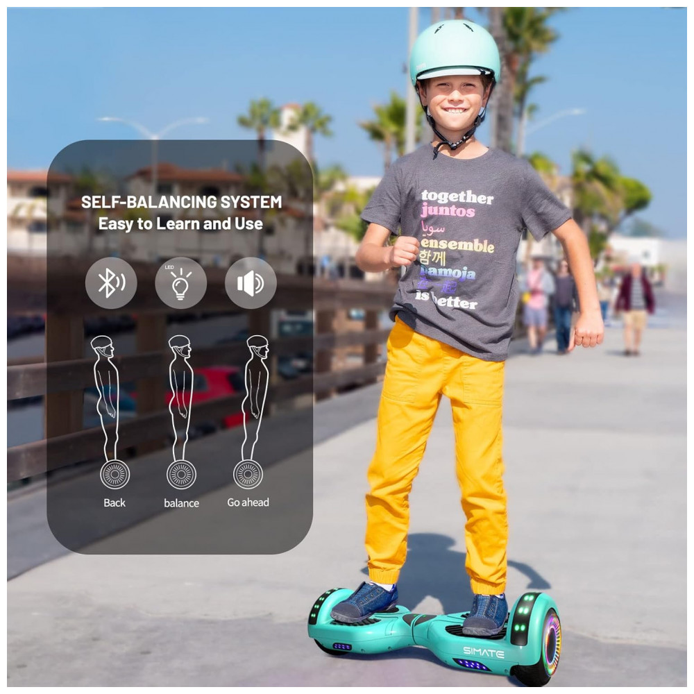 Hoverboard SISIGAD Verde 6,5" com Bluetooth, Luzes LED e Certificação UL2272 – Até 13,7 km/h, Autonomia de 12,8 km - Imagem 5