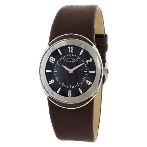 Relógio Modiva 239 Clássico 34mm com Mostrador Preto Pulseira de Couro Marrom Escuro e Fivela Tang em Prata - Stuhrling.