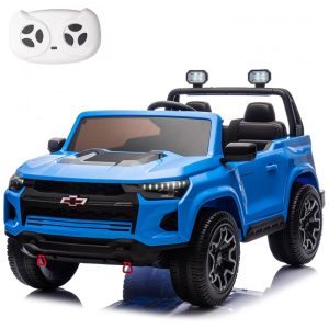 Carro Elétrico Infantil Chevrolet Colorado Licenciado 24V 2 Lugares 4WD Controle Remoto Música Alarme Megafone Azul