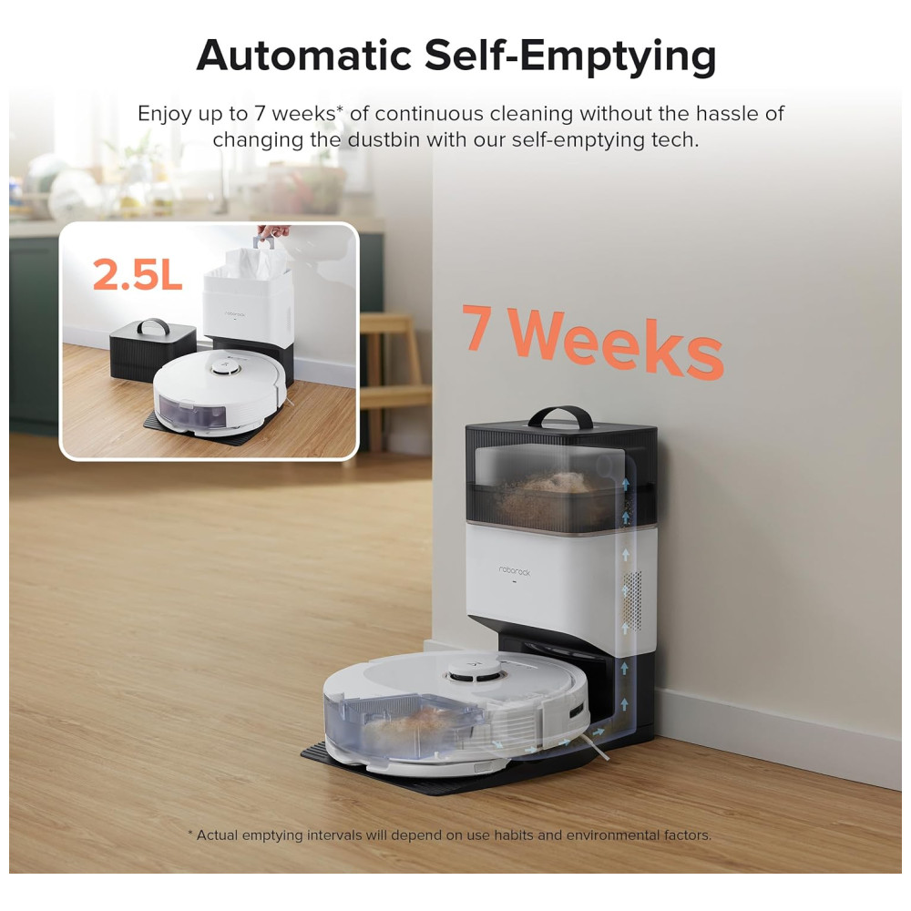Aspirador Robô e Esfregão com Auto Esvaziamento Mapeamento Inteligente e Sucção Forte de 5500Pa 110V Roborock Q8 Max Branco - Imagem 2