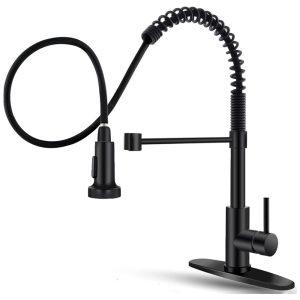 Torneira Cozinha com Pulverizador Pull Down Dupla Função de Aço Inoxidável e Alça Única OWOFAN 9009R-A Preta