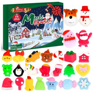 Calendário do Advento 2025 para Crianças - Inclui 25 Mini Brinquedos Mochi Squishies para Alívio do Estresse - BYMORE