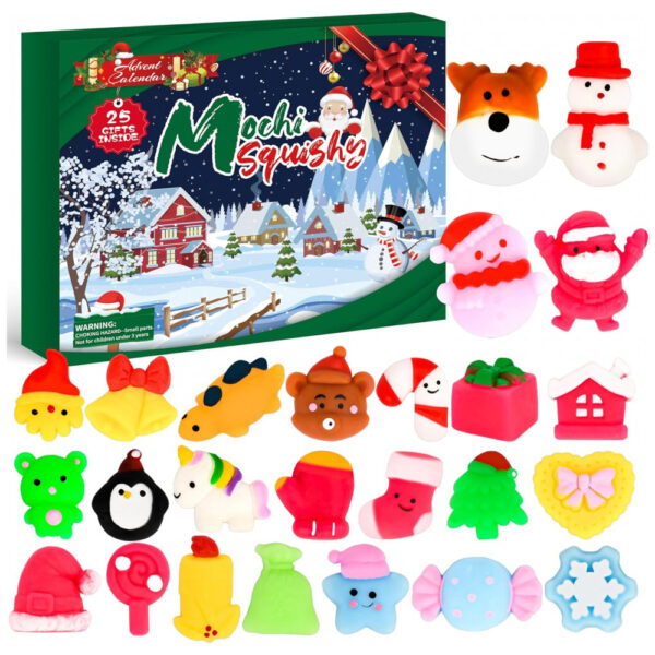 Calendário do Advento 2025 para Crianças - Inclui 25 Mini Brinquedos Mochi Squishies para Alívio do Estresse - BYMORE,