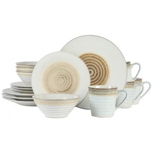 Aparelho de Jantar 16 Peças em Cerâmica com Relevo e Esmalte Reativo Gibson Elite Spiral Bege