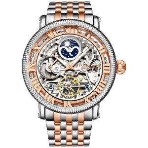 Relogio Homem Masc. Automatico Cor Dia Noite AM PM Lua Sol Aço Inox STUHRLING 3922.3 Prateado