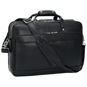 Bolsa Carteiro Masculina de Couro Grão Integral para Laptop com 17 Polegadas Masa Kawa Preta
