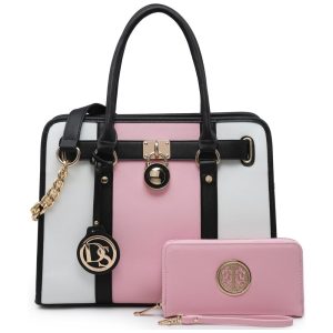 Bolsa Feminina em Dois Tons com Alça Superior e Carteira Branca e DASEIN KC XL 02 7103 W PK WT FN FBA Rosa claro