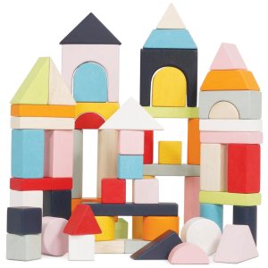 Conjunto de Blocos de Construção Educativos de Madeira com 60 Peças Estilo Montessori Desenvolvimento de Formas e Cores Le Toy Van PL135 Colorido