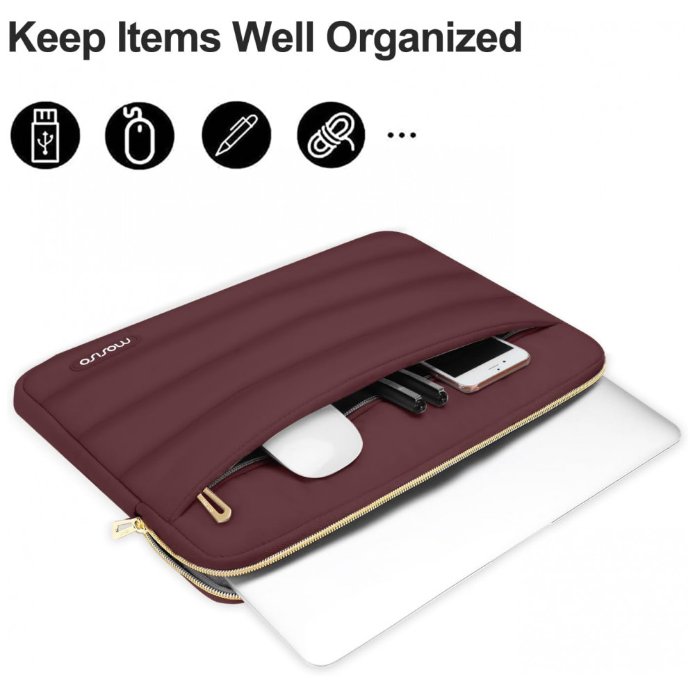 MOSISO 15-15,6" Capa Puff para Laptop com Bolsa Adicional, Compatível com MacBook Pro 16, HP, Dell, ASUS, Acer, Lenovo, Vinho - Imagem 2