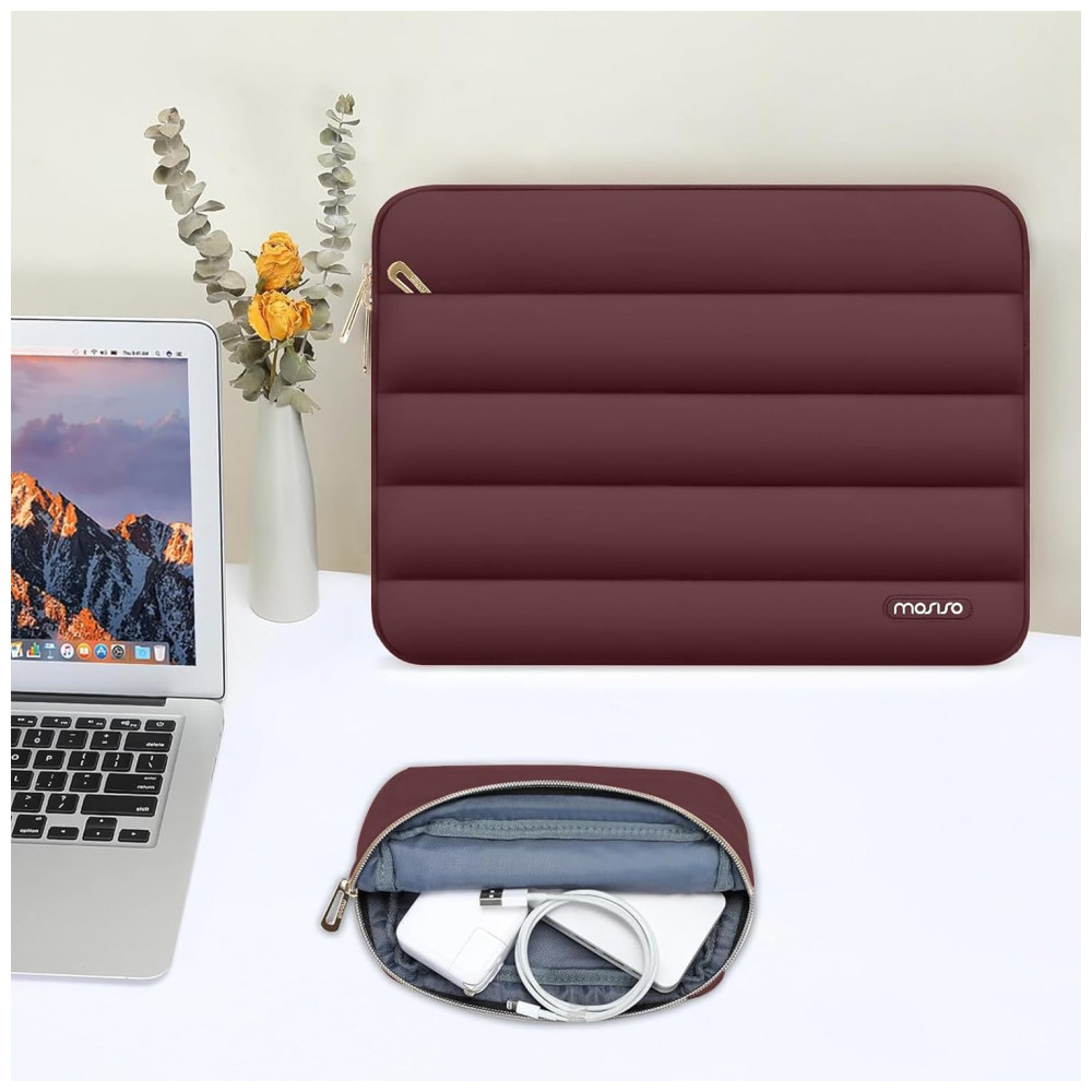 MOSISO 15-15,6" Capa Puff para Laptop com Bolsa Adicional, Compatível com MacBook Pro 16, HP, Dell, ASUS, Acer, Lenovo, Vinho - Imagem 5