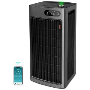 Purificador de Ar para Ambientes até 637m² com Controle por APP e Filtro de Carbono Duplo que Remove 99% de Poeira Pólen Fumaça Pêlos de Animais Alergias Mofo Odores e Compostos Orgânicos 110V 150W Jafnda Preto