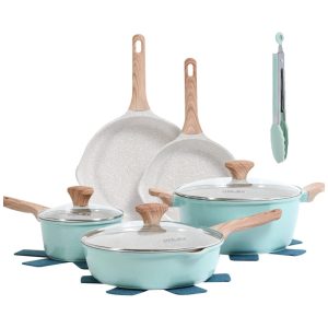 Jogo de Panelas e Acessórios com Revestimento de Granito 12 Peças KOLEX Azul Turquesa