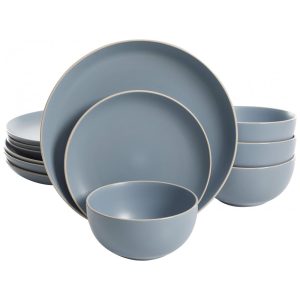 Aparelho de Jantar com 12 Peças em Cerâmica Serve 4 Pessoas Gibson Home Rockaway Azul