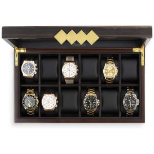 Caixa Estojo de Madeira para Relógios com 12 Compartimentos Glenor Co Marrom