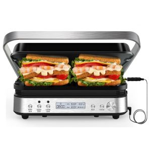 Churrasqueira Elétrica Grill 5 em 1 com Placas Removíveis. 110V 1600W CATTLEMAN CUISINE Prata