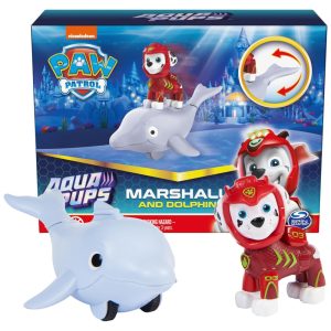 Kit de Bonecos de Ação Aqua Pups Marshall e Dolphin para Crianças Acima de 3 Anos Patrulha Canina