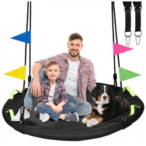 Balanço Redondo Saucer 122 cm HeyZoo Preto com Cordas Multi-Fios Capacidade 408 kg para Quintal