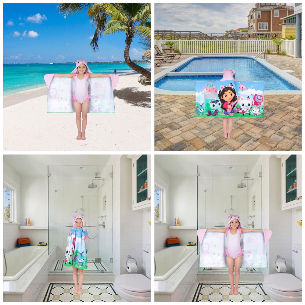 Toalha com Capuz de Algodão Macio Franco Kids DreamWorks Gabby's Dollhouse para Banho, Piscina e Praia, 61 cm x 127 cm - Imagem 7