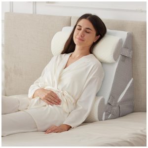 Conjunto Ruqmuis 4 Travesseiros Cunha Ajustáveis 9 e 12 polegadas Espuma Viscoelástica Capa Removível Anti-Derrapante Branco e Cinza