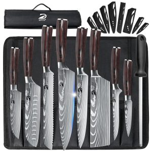 Conjunto de Facas com Cabo de Madeira e Estojo 9 Peças WILDMOK Dfito Marrom