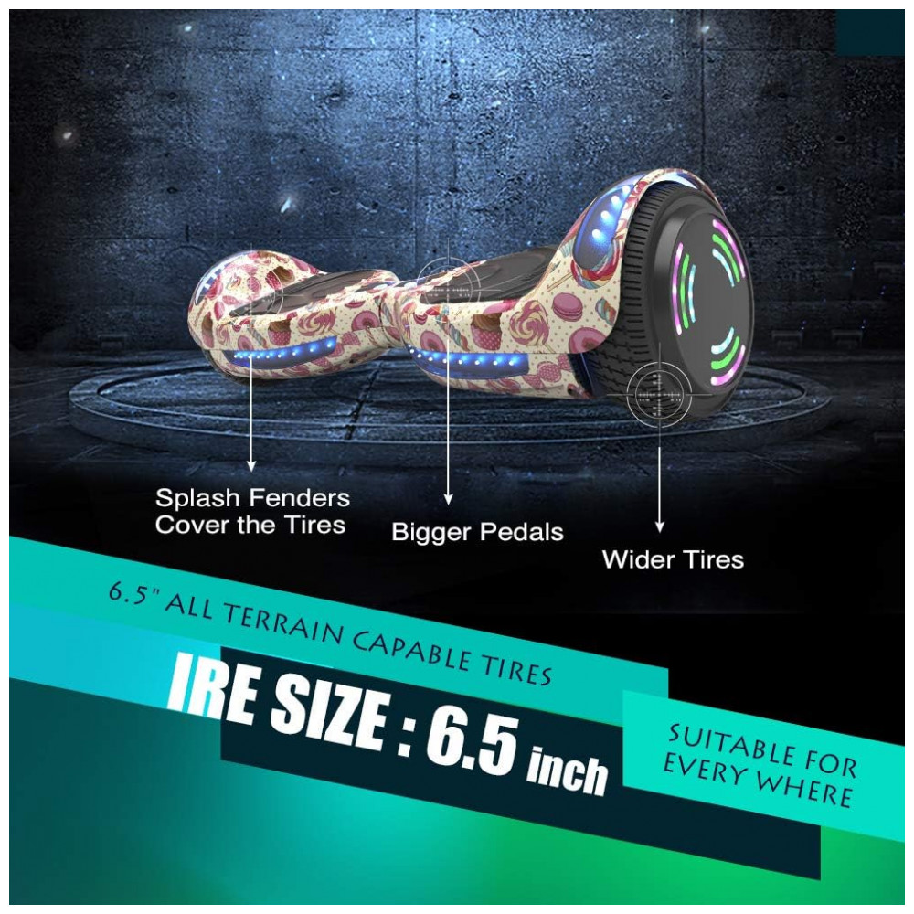 Hoverboard Certificado HS2.01 Terra dos Doces com Rodas LED Piscantes, Bluetooth e Luzes LED - Imagem 2