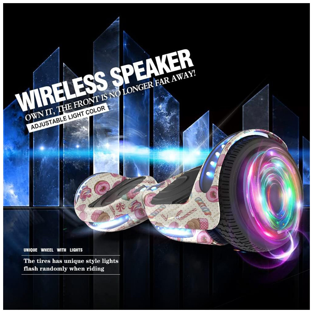 Hoverboard Certificado HS2.01 Terra dos Doces com Rodas LED Piscantes, Bluetooth e Luzes LED - Imagem 3