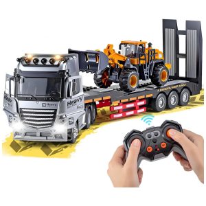 Caminhão Semi Truck de Metal com Cabine Controle Remoto 2.4Ghz e Reboque com Luzes e Sons Presente de Aniversário para MeninosWEMOKA
