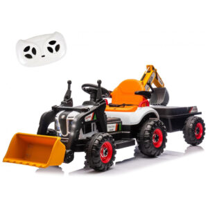 Trator Infantil Elétrico NEWDOOD Laranja 24V 4 em 1 Escavadeira Caminhão Basculante Controle Remoto com Assento Giratório