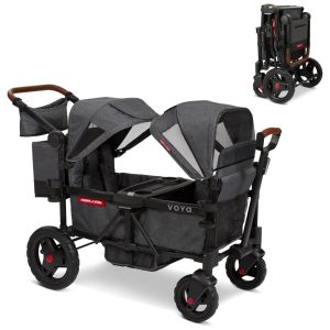 Carrinho de Passeio Vagão Duplo com 2 Assentos Altos e Dossel UV Ajustável Radio Flyer Voya Cinza