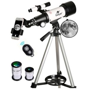 Telescópio Gskyer Abertura de 70mm e 400mm com Montagem AZ: Ideal para Crianças e Iniciantes é um Telescópio Refrator Portátil.
