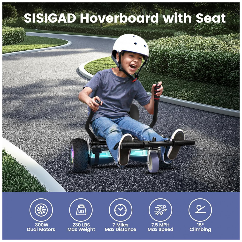 SISIGAD Kart para Scooter, Assento para Scooter de Equilíbrio Automático de 6,5 Polegadas com Bluetooth e Luzes LED - Crianças e Adultos - Imagem 6