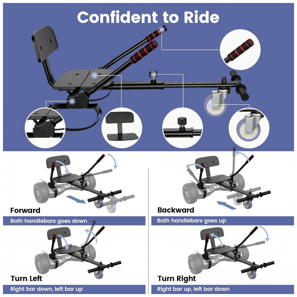 SISIGAD Kart para Scooter, Assento para Scooter de Equilíbrio Automático de 6,5 Polegadas com Bluetooth e Luzes LED - Crianças e Adultos - Imagem 7