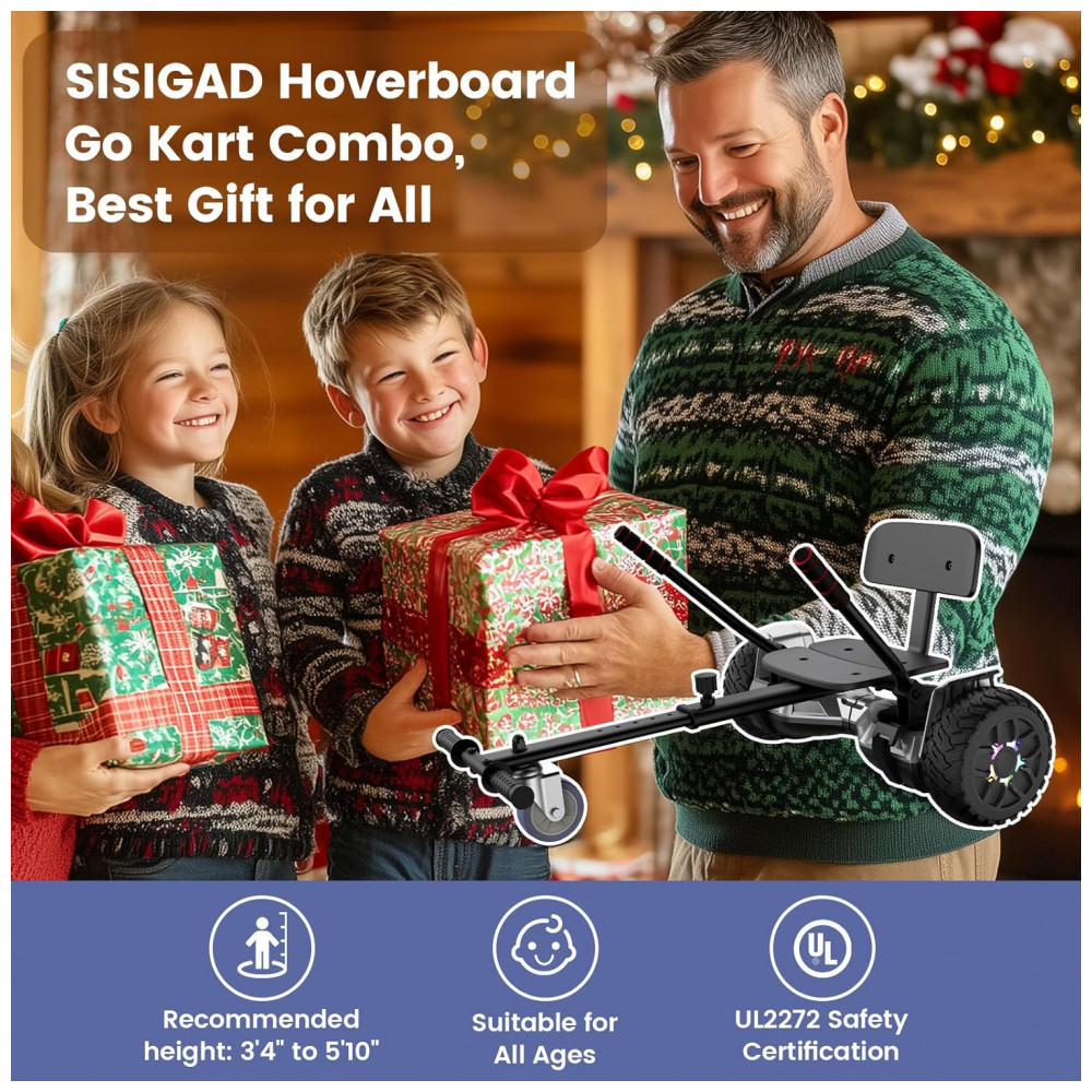 SISIGAD Kart para Scooter, Assento para Scooter de Equilíbrio Automático de 6,5 Polegadas com Bluetooth e Luzes LED - Crianças e Adultos - Imagem 8