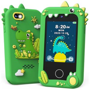 Telefone Brinquedo Infantil KOKODI Dinossauro Verde Tela Touchscreen HD Câmera Dupla Cartão SD 8GB Brinquedo Educativo Para Meninos de 3 a 10 Anos