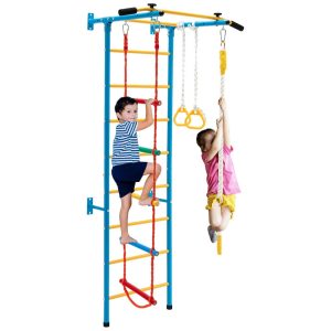 HONEY JOY Brinquedo de Escalada para Crianças Ginásio Indoor de Metal para parede sólida Playground e Conjunto de Exercícios de Escalada com Escada