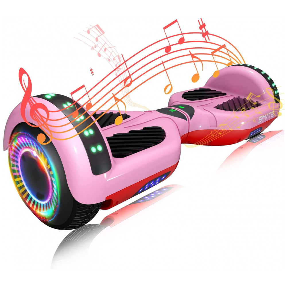 Hoverboard SIMATE Rosa 6,5" com Bluetooth, Luzes LED e Certificação UL2272 – Até 13,7 km/h, Autonomia de 12,8 km