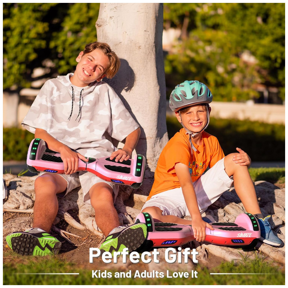 Hoverboard SIMATE Rosa 6,5" com Bluetooth, Luzes LED e Certificação UL2272 – Até 13,7 km/h, Autonomia de 12,8 km - Imagem 6