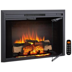 Lareira Elétrica de Embutir A66x98L cm com Controle Remoto Som de Crepitação de Fogo e Porta de Vidro 110V 1500W Legend Flame EF265B Preta