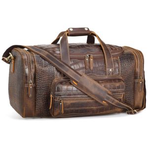 Bolsa de Viagem Masculina Clássica de Couro POLARE Marrom Escuro