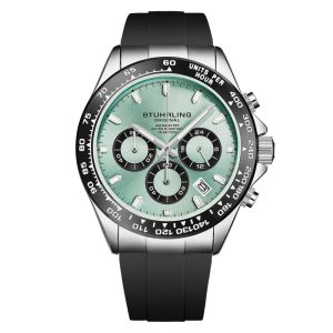 Relógio Aquamaster 42mm 4050 com cronógrafo mostrador verde e pulseira preta - Stuhrling.