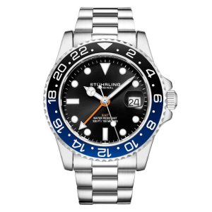 Relgio Masculino Meridian 3965 42mm Mostrador Preto e Pulseira de Ao Inox Prateada com Fivela de Implantao - Stuhrling