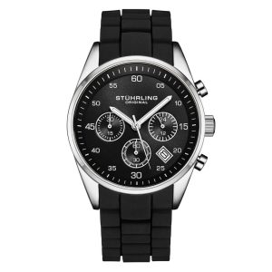 Relógio Chronograph 42mm com Mostrador Preto e Pulseira de Silicone Stuhrling